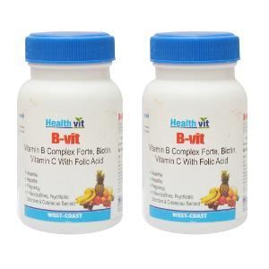 Picture of HealthVit B-VIT Vitamin B complex with biotin, Vitmain C  and Folic acid (Pack Of 2)