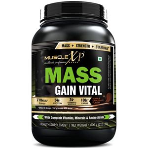 Picture of MuscleXP Mass Gain Vital (Mass Gainer with MultiVitamins) - 1Kg (2.2 lbs), Double Rich Chocolate